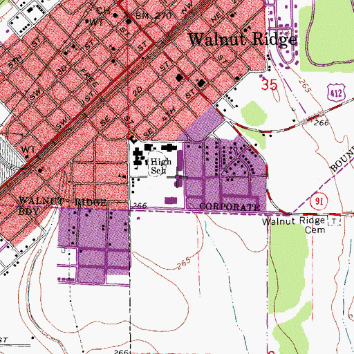 Topographic Map of Walnut Ridge Middle School, AR