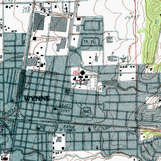 Topographic Map of Wynne High School, AR