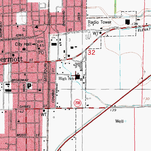 Topographic Map of Dermott High School, AR