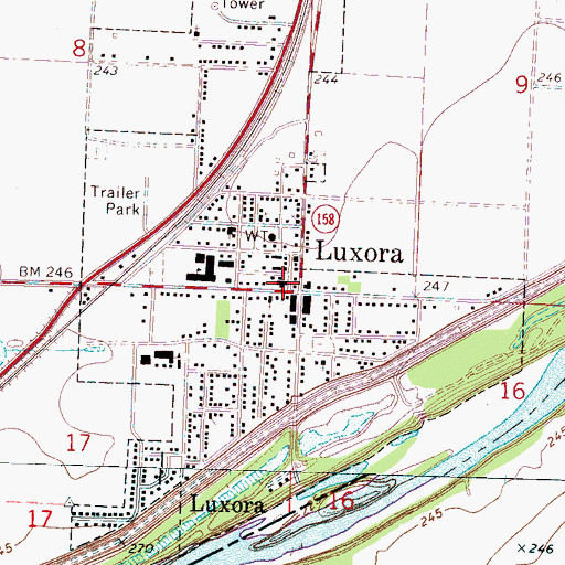 Topographic Map of First Baptist Church of Luxora, AR