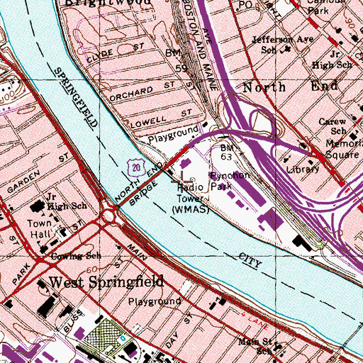 Topographic Map of WMAS-AM (Springfield), MA