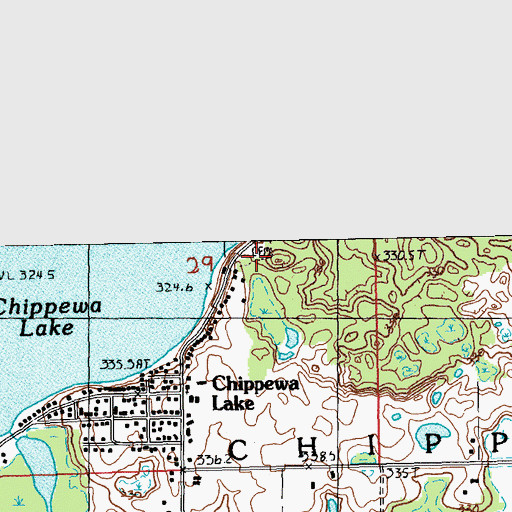 Topographic Map of Chippewa Lake Cemetery, MI