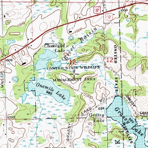 Topographic Map of Onsted State Wildlife Management Area, MI