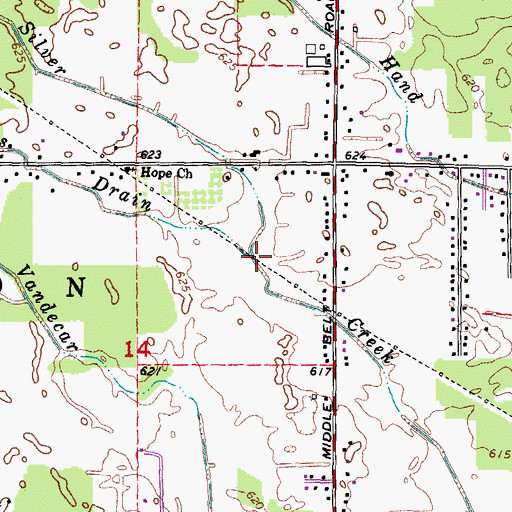 Topographic Map of Adams Drain, MI