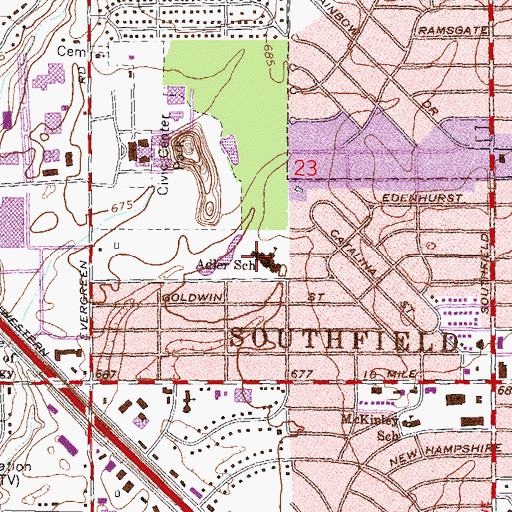 Topographic Map of Adler School, MI