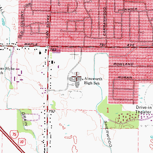 Topographic Map of Ainsworth High School, MI