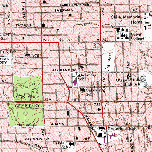 Topographic Map of Alexander Elementary School, MI