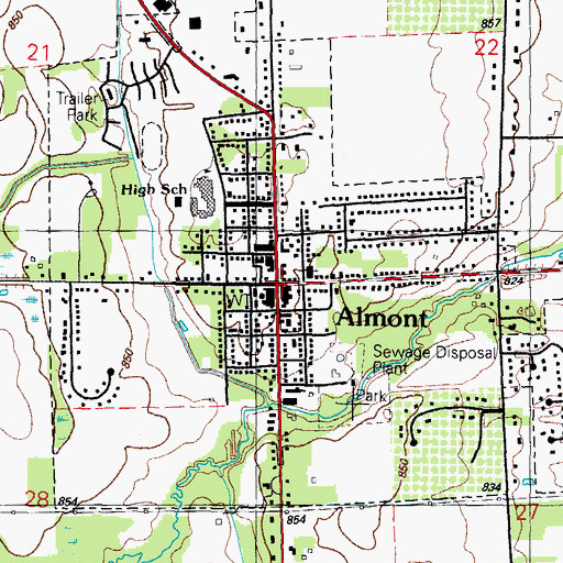 Topographic Map of Almont, MI