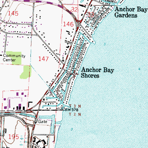 Topographic Map of Anchor Bay Shores, MI