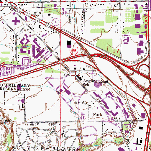 Topographic Map of Angling Road School, MI
