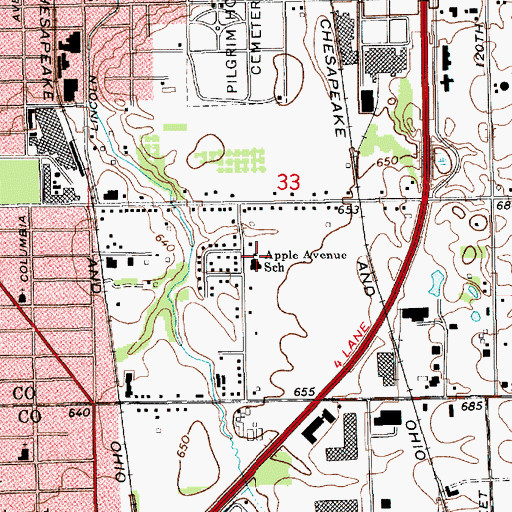 Topographic Map of Apple Avenue School, MI