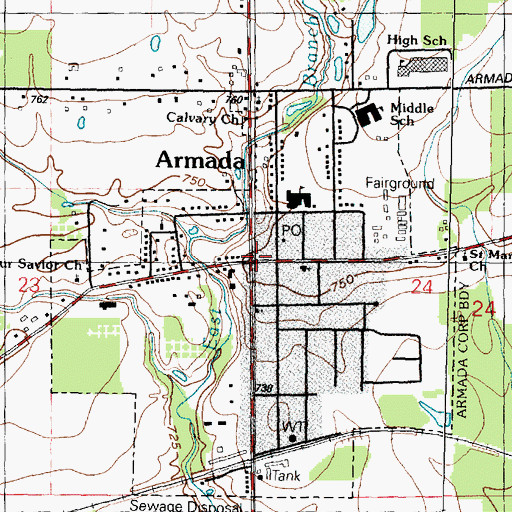 Topographic Map of Armada, MI