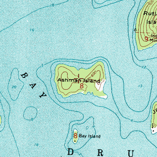 Topographic Map of Ashman Island, MI