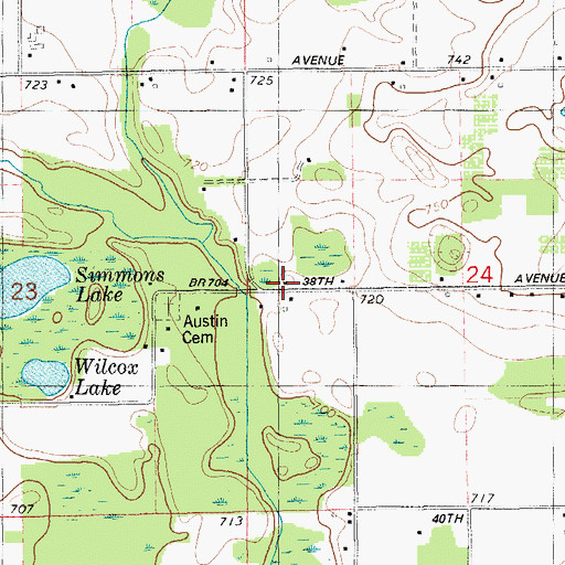 Topographic Map of Austin School, MI