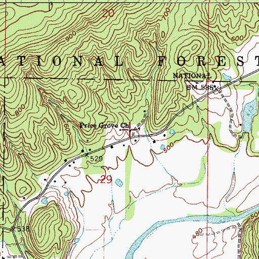 Topographic Map of Prices Grove School (historical), AR