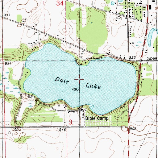 Topographic Map of Bair Lake, MI