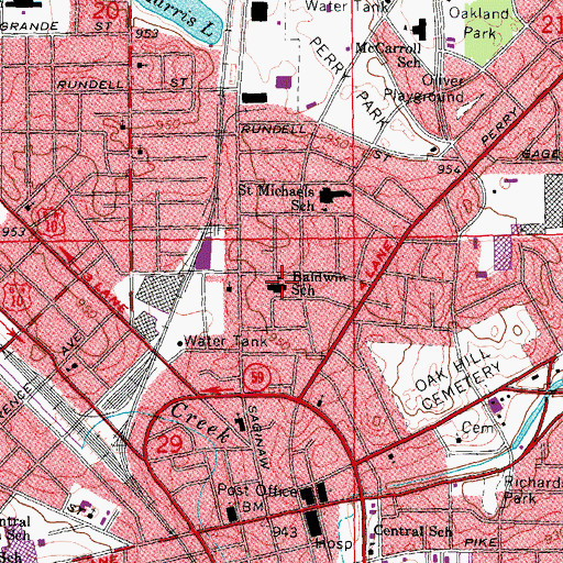 Topographic Map of Baldwin School, MI