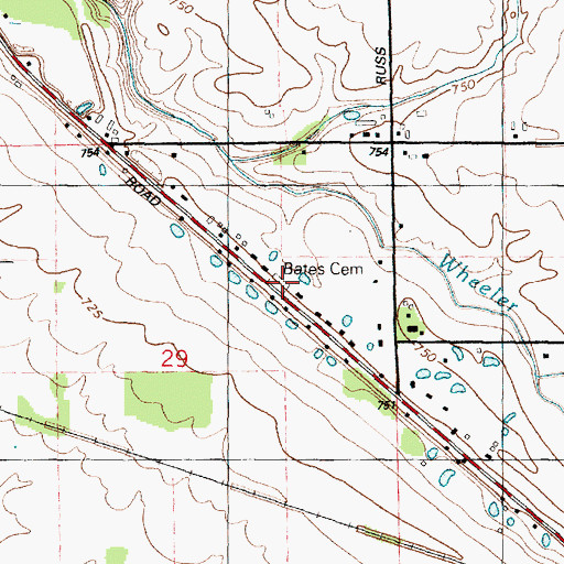 Topographic Map of Bates Cemetery, MI