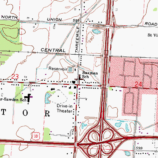 Topographic Map of Baxman School, MI