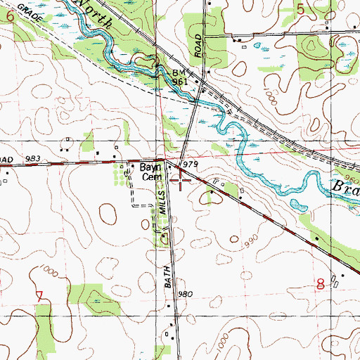 Topographic Map of Bayn Cemetery, MI