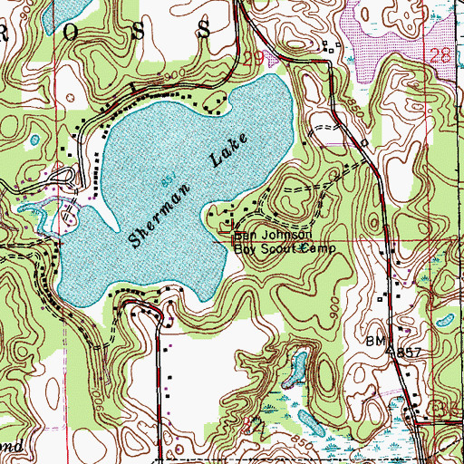 Topographic Map of Ben Johnson Boy Scout Camp, MI