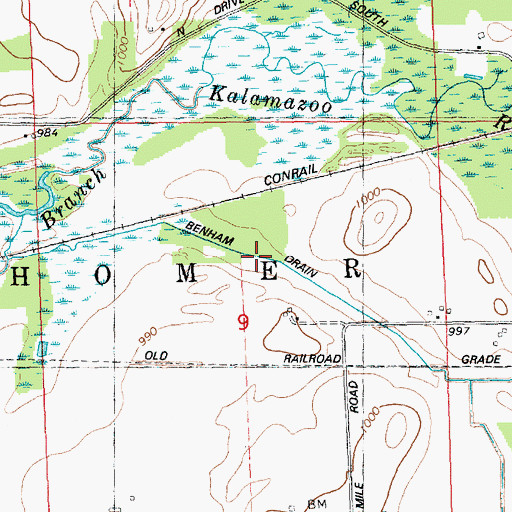 Topographic Map of Benham Drain, MI