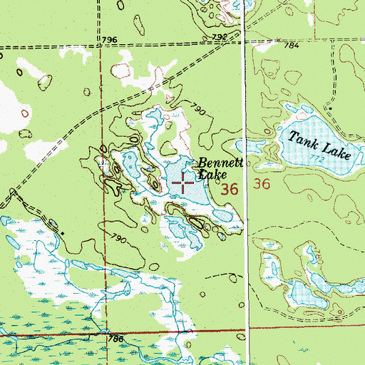 Topographic Map of Bennett Lake, MI