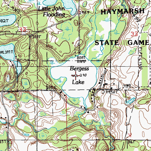 Topographic Map of Bergess Lake, MI