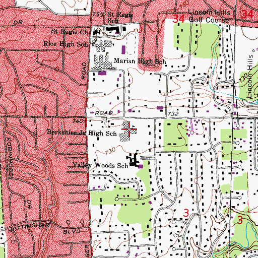 Topographic Map of Berkshire Junior High School, MI