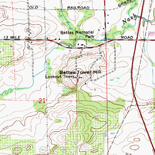 Topographic Map of Bettes Tower Hill, MI