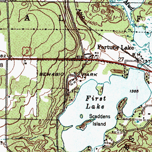 Topographic Map of Bewabic Park, MI