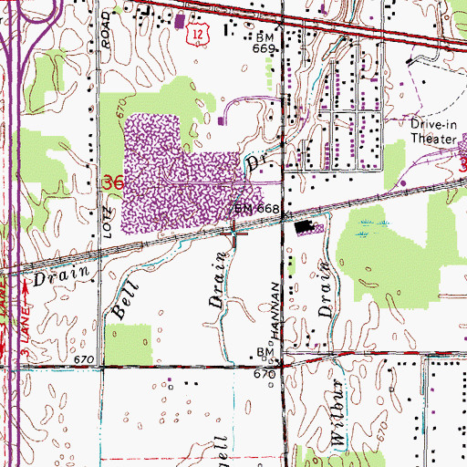 Topographic Map of Bingell Drain, MI