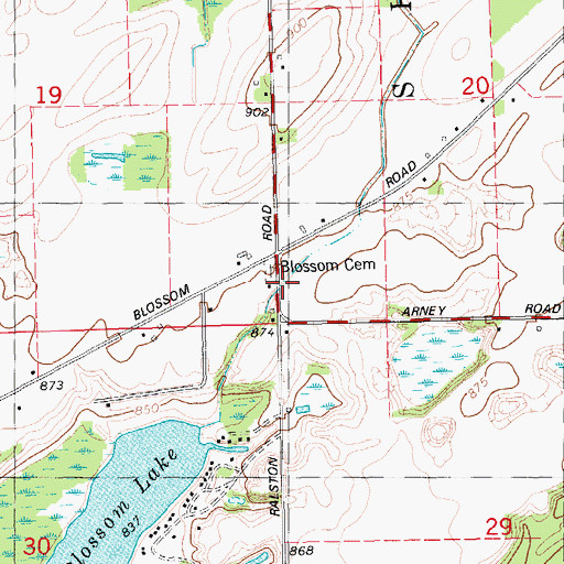 Topographic Map of Blossom School, MI