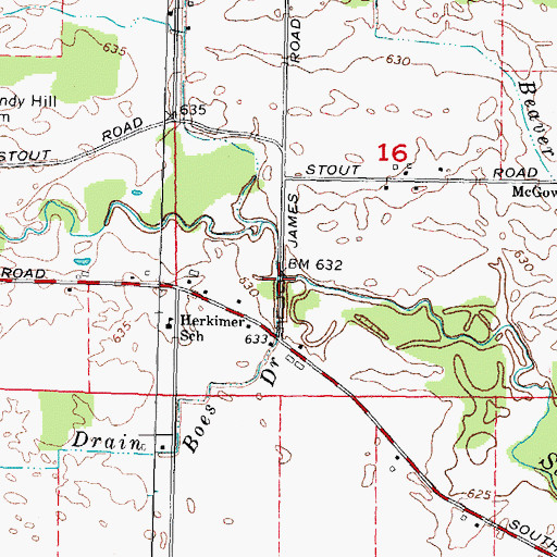 Topographic Map of Boes Drain, MI