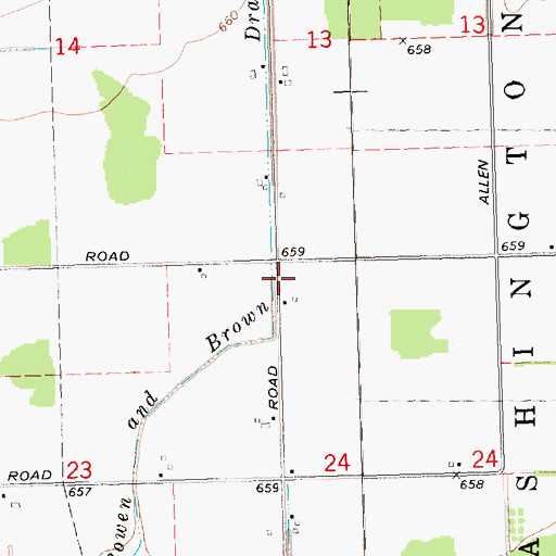 Topographic Map of Bowen and Brown Drain, MI