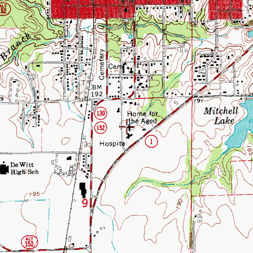 Topographic Map of De Witt City Nursing Home, AR