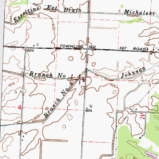 Topographic Map of Branch Number Two Johnson Drain, MI