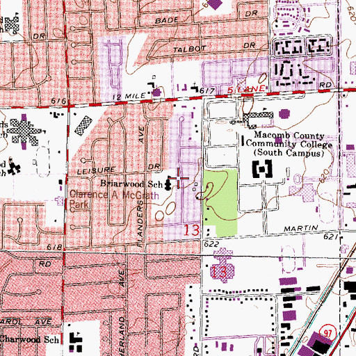 Topographic Map of Briarwood School, MI