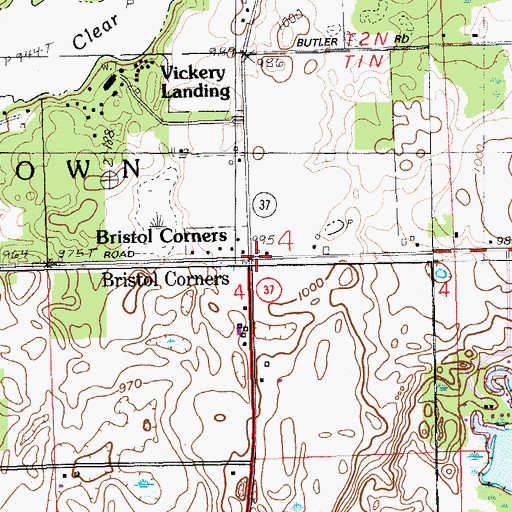 Topographic Map of Bristol Corners, MI