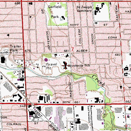 Topographic Map of Brookside Elementary School, MI