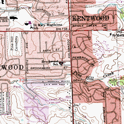 Topographic Map of Brookwood School, MI
