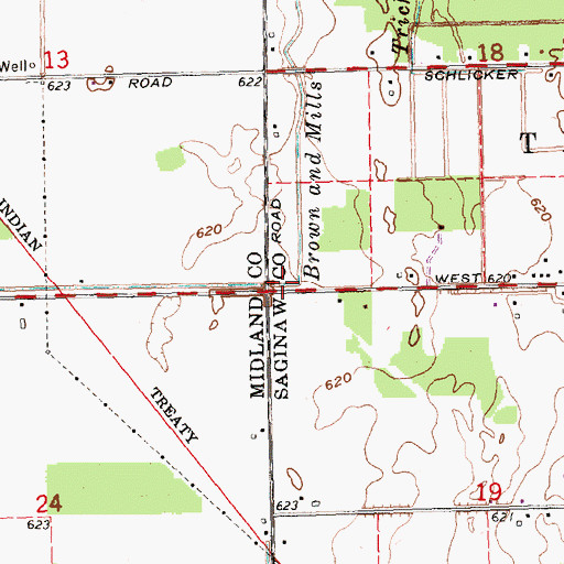 Topographic Map of Brown and Mills Drain, MI