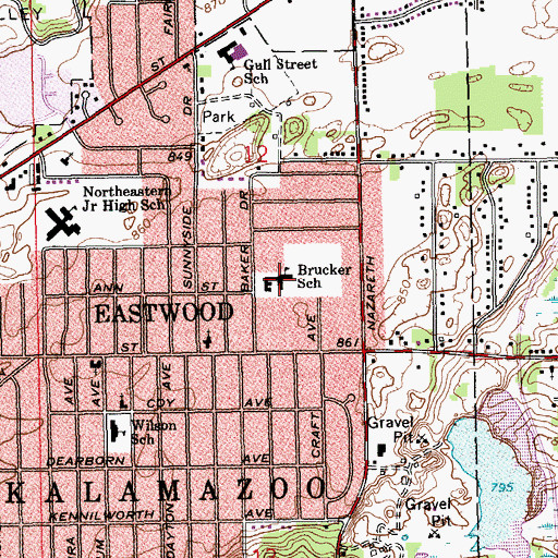 Topographic Map of Brucker School, MI