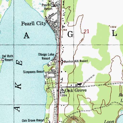 Topographic Map of Bunker Hill Resort, MI