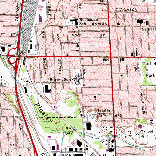 Topographic Map of Burton School, MI