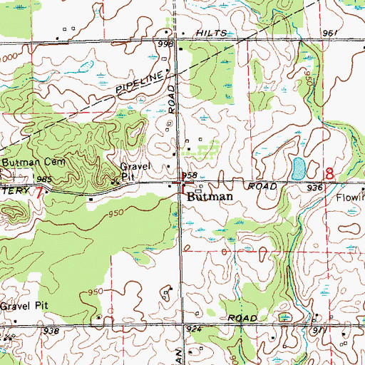 Topographic Map of Butman, MI