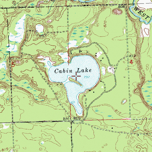 Topographic Map of Cabin Lake, MI