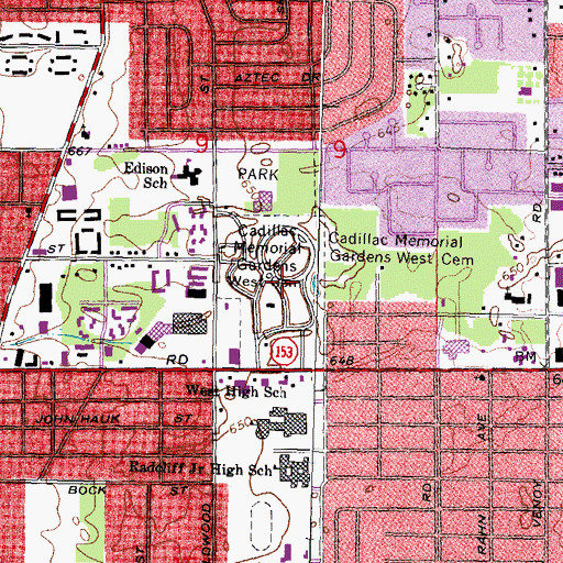 Topographic Map of Cadillac Memorial Gardens West Cemetery, MI