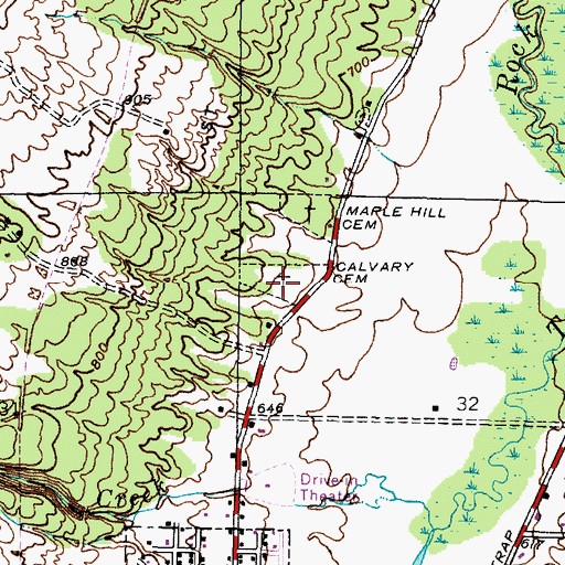 Topographic Map of Calvary Cemetery, MI