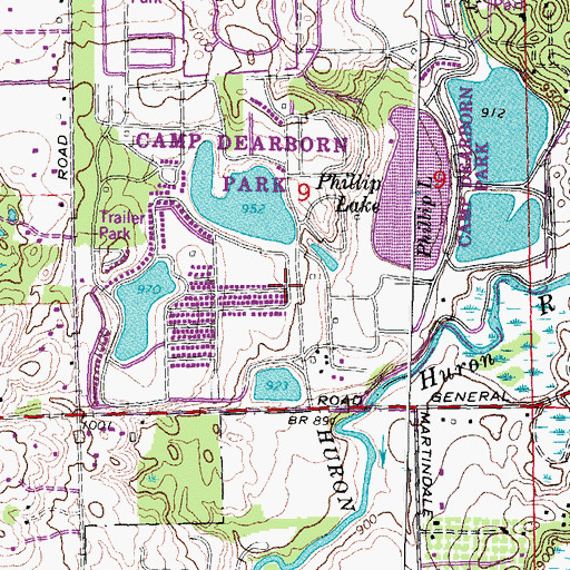 Topographic Map of Camp Dearborn, MI